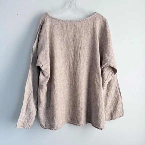 FLAX 100% Linen Oversized V-Neck Tunic Top L Lagenlook Bohemian Long Sleeves - Picture 8 of 14